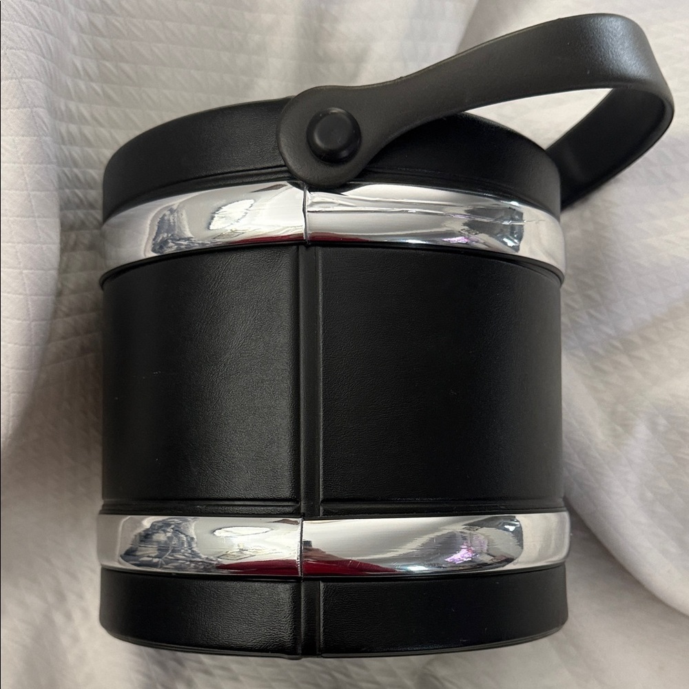 Vintage Kraftware MCM Black Vinyl Ice Bucket - Chrome Style Trim & Lid - Picture 8 of 15